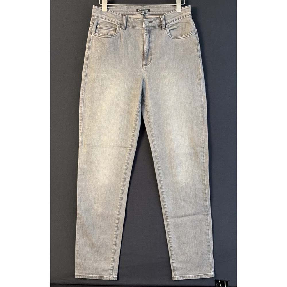 Eileen Fisher Organic Cotton Straight Jeans Womens 64Gray Denim Stretch Mid Rise
